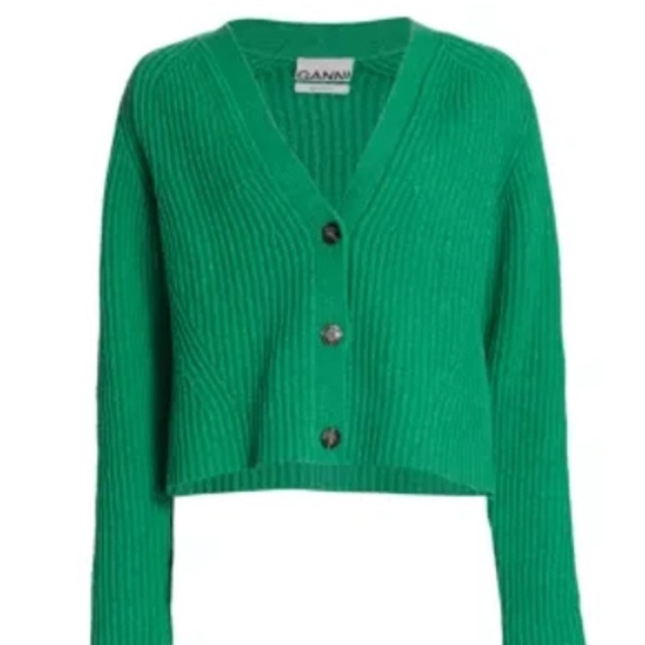 Rib-knit Cropped Cardigan in green - Picture 3 of 5